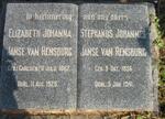 RENSBURG Stephanus Johannes, Janse van 1856-1941 & Elizabeth Johanna CARLSEN 1862-1928