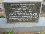 LINDE Anna L.W., van der formerly BOTHA nee MOSTERT 1917-2000