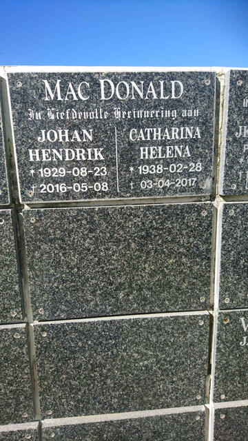 MACDONALD Johan Hendrik 1929-2016 & Catharina Helena 1938-2017