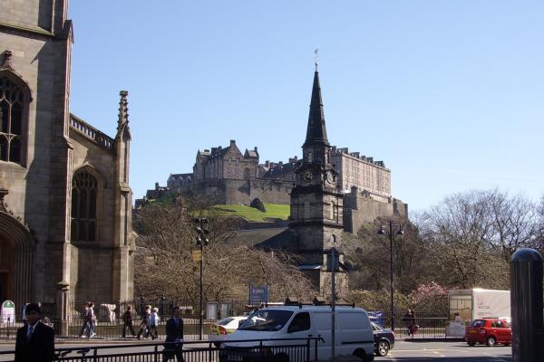 Edinburgh Castle with spire of St.Cuthbert's