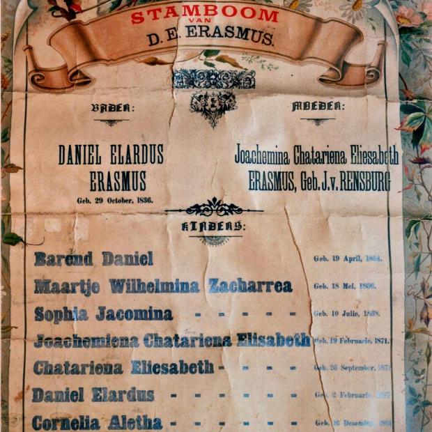ERASMUS Daniel Elardus geboren 1836 en Joachemina Chatariena Eliesabeth JANSE VAN RENSBURG
