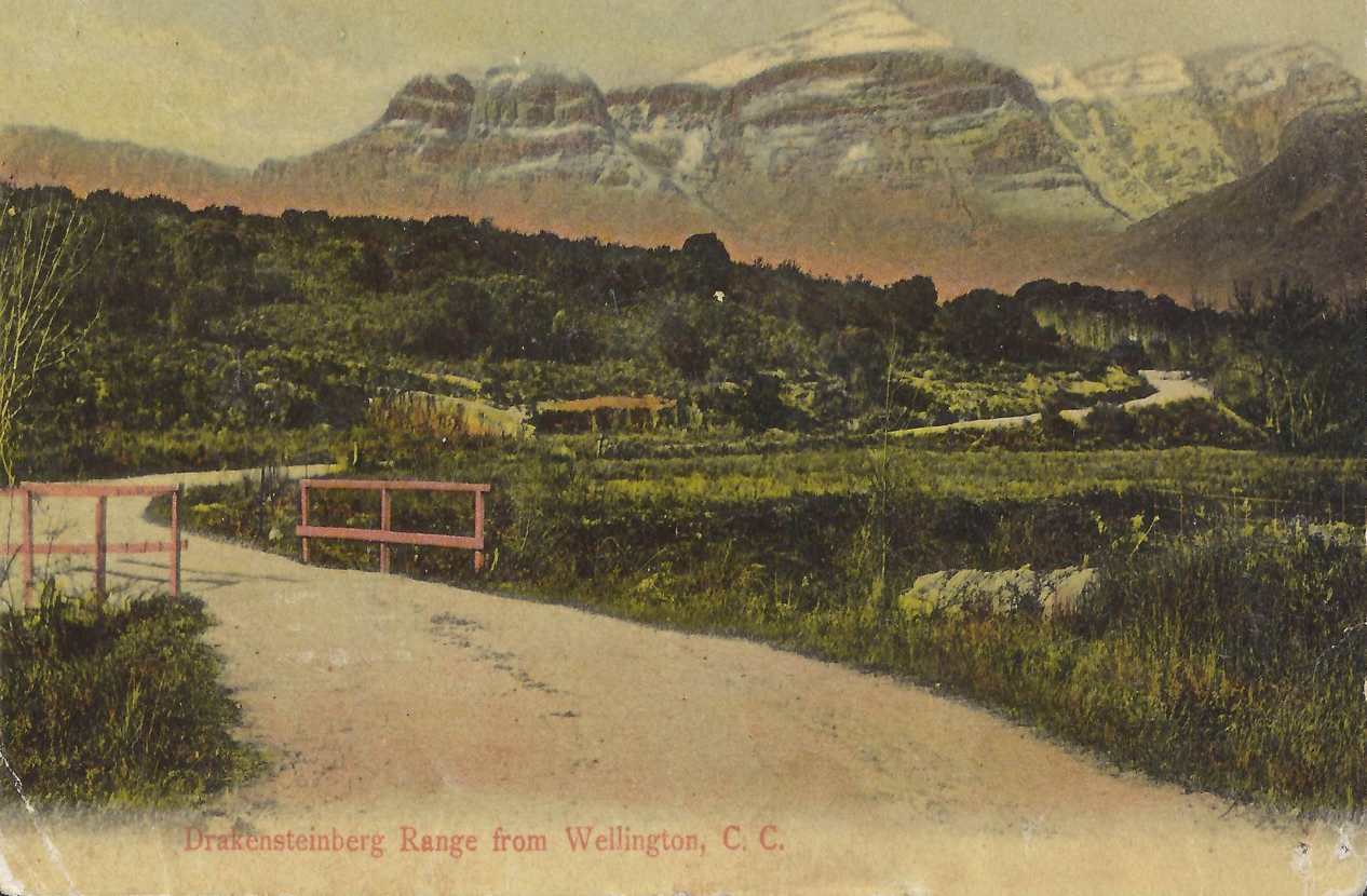 Drakensteinberg Range from Wellington, Cape Colony, postal cancellation 1911