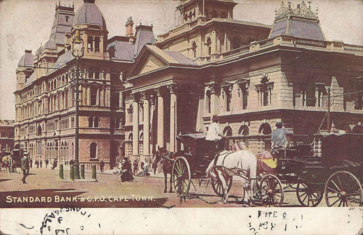 Standard Bank and G.P.O (General Post Office) Cape Town, postal cancellation 1909