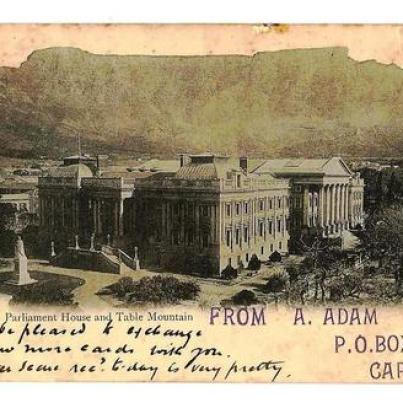 Cape Town parliament and Table Mountain 1907