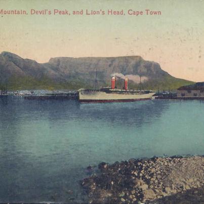 Table Mountain Devil's Peak and Lion's Head Cape Town, postal cancellation 1922