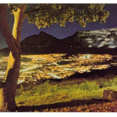 Cape Town, Table Mountain floodlit from Signal Hill