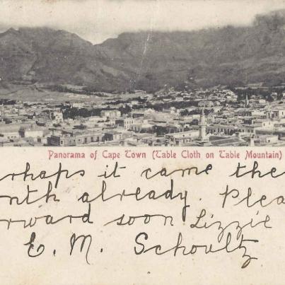 Panorama of Cape Town, Table Cloth on Table Mountain, postal cancellation 1906