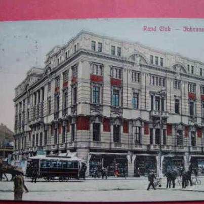 Rand Club with old horse tram, Johannesburg, South Africa 1907