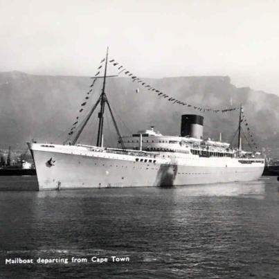 Union Castle mailboat departing Cape Town