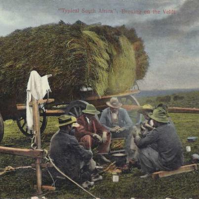 Typical South African evening on the veldt, postal cancellation 1911