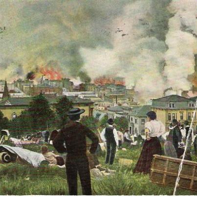 San Francisco_ Refugees watching burning city