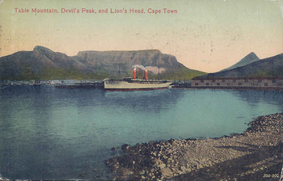 Table Mountain Devil's Peak and Lion's Head Cape Town, postal cancellation 1922