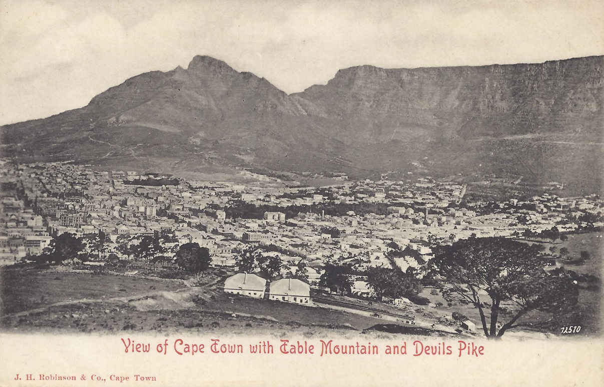 View of Cape Town with Table Mountain and Devils Pike(Peak)